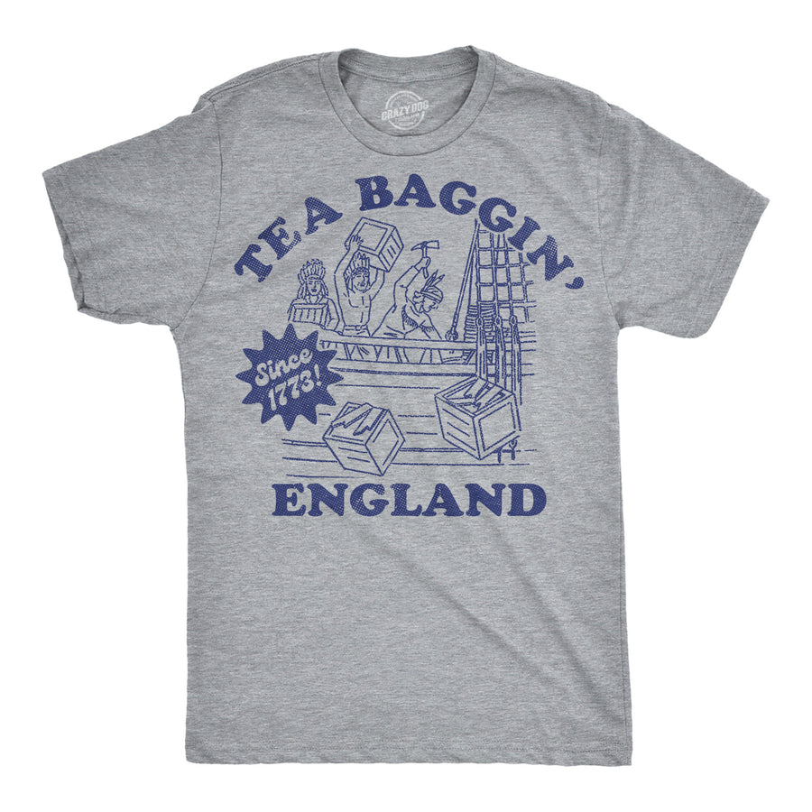 Funny Light Heather Grey - Tea Baggin Tea Baggin England Mens T Shirt Nerdy Fourth Of July sarcastic Tee