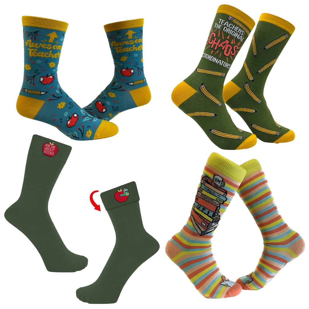 Funny Teacher 4 Pack Sock Nerdy Teacher Tee