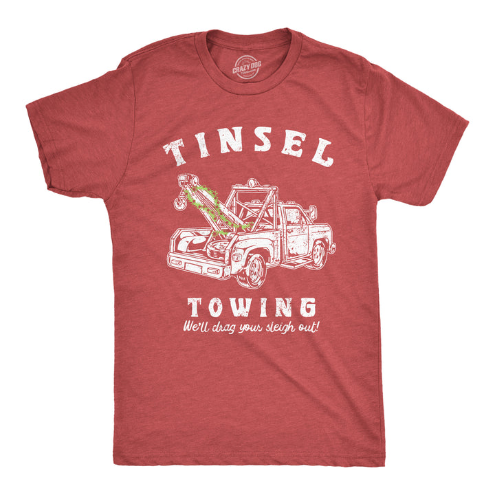 Funny Heather Red - Tinsel Towing Tinsel Towing Mens T Shirt Nerdy christmas Mechanic Tee