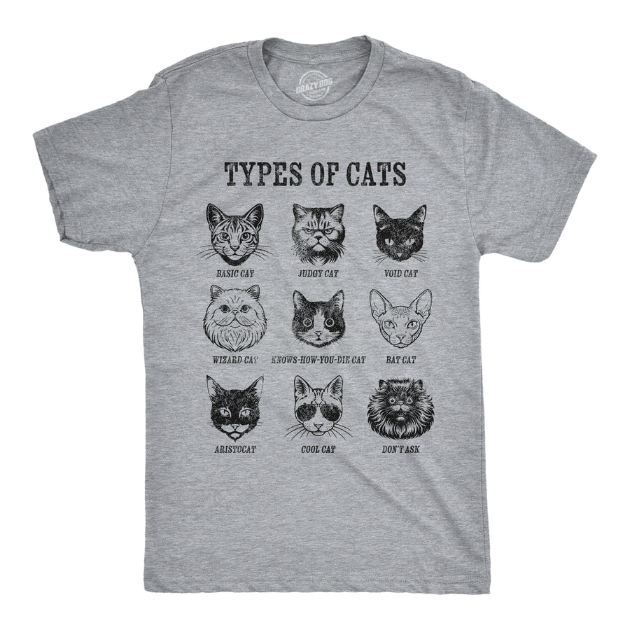 Funny Light Heather Grey - Types Of Cats Types Of Cat List Mens T Shirt Nerdy cat Tee