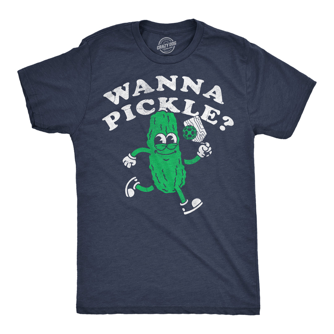 Funny Heather Navy - Wanna Pickle Wanna Pickle Mens T Shirt Nerdy Pickleball Tee