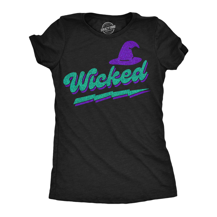 Funny Heather Black - Wicked Glitter Wicked Retro Glitter Womens T Shirt Nerdy Halloween sarcastic Tee