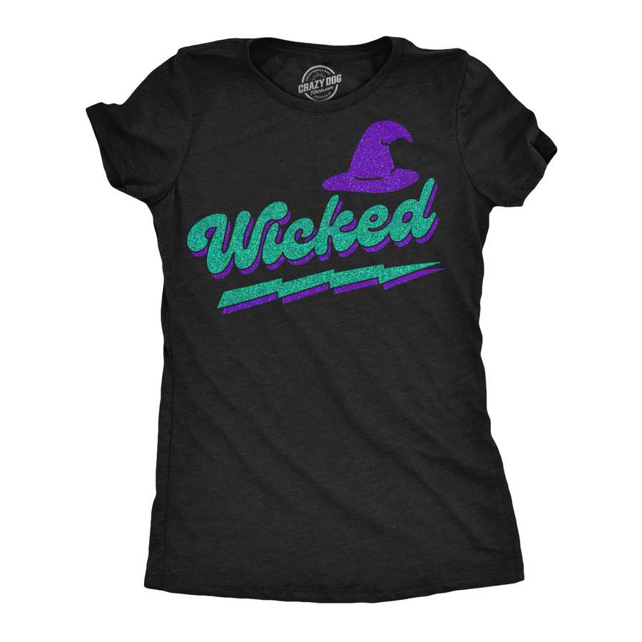 Funny Heather Black - Wicked Glitter Wicked Retro Glitter Womens T Shirt Nerdy Halloween sarcastic Tee