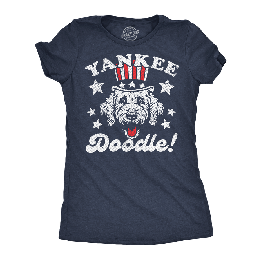 Funny Heather Navy - Yankee Doodle Yankee Doodle Dog Womens T Shirt Nerdy Fourth Of July dog Tee