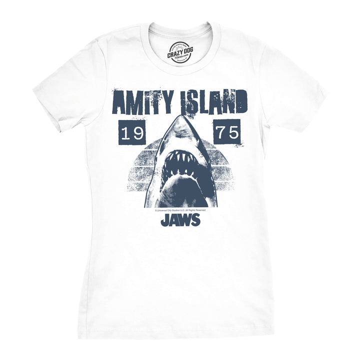 Funny White - Amity Island 1975 Amity Island 1975 Womens T Shirt Nerdy TV & Movies retro Tee