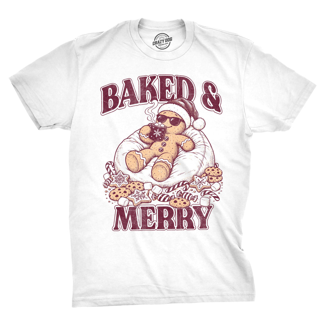 Funny White - Baked And Merry Baked And Merry Mens T Shirt Nerdy Christmas 420 food Tee