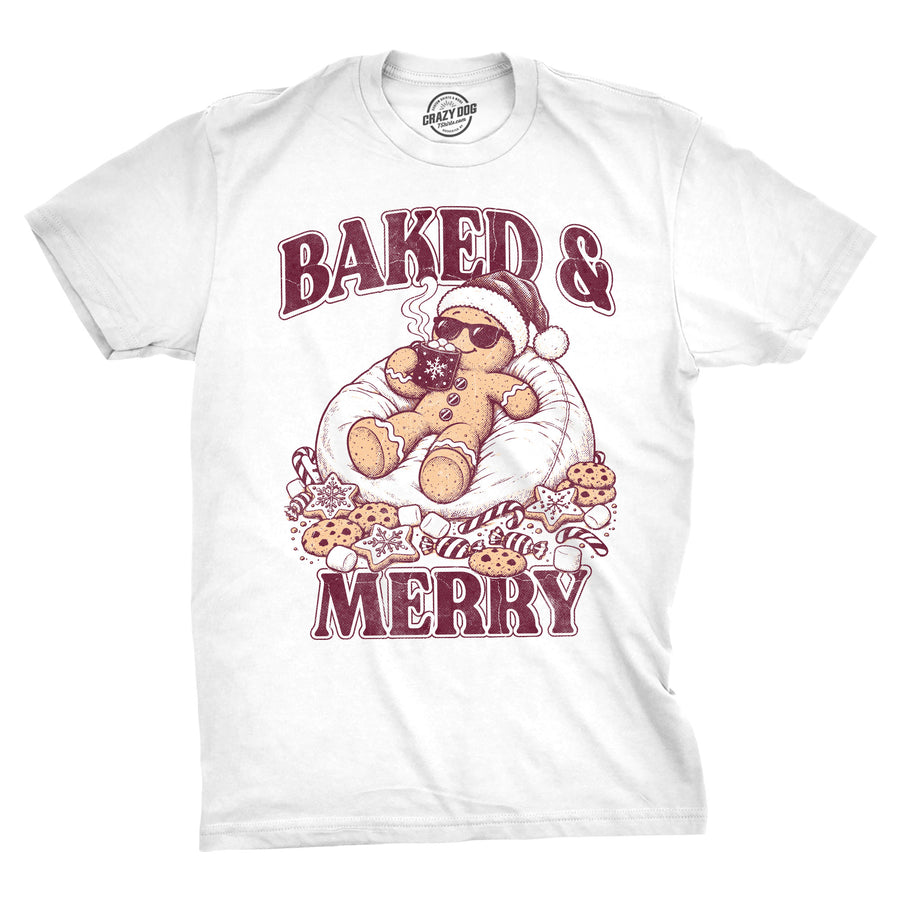 Funny White - Baked And Merry Baked And Merry Mens T Shirt Nerdy Christmas 420 food Tee