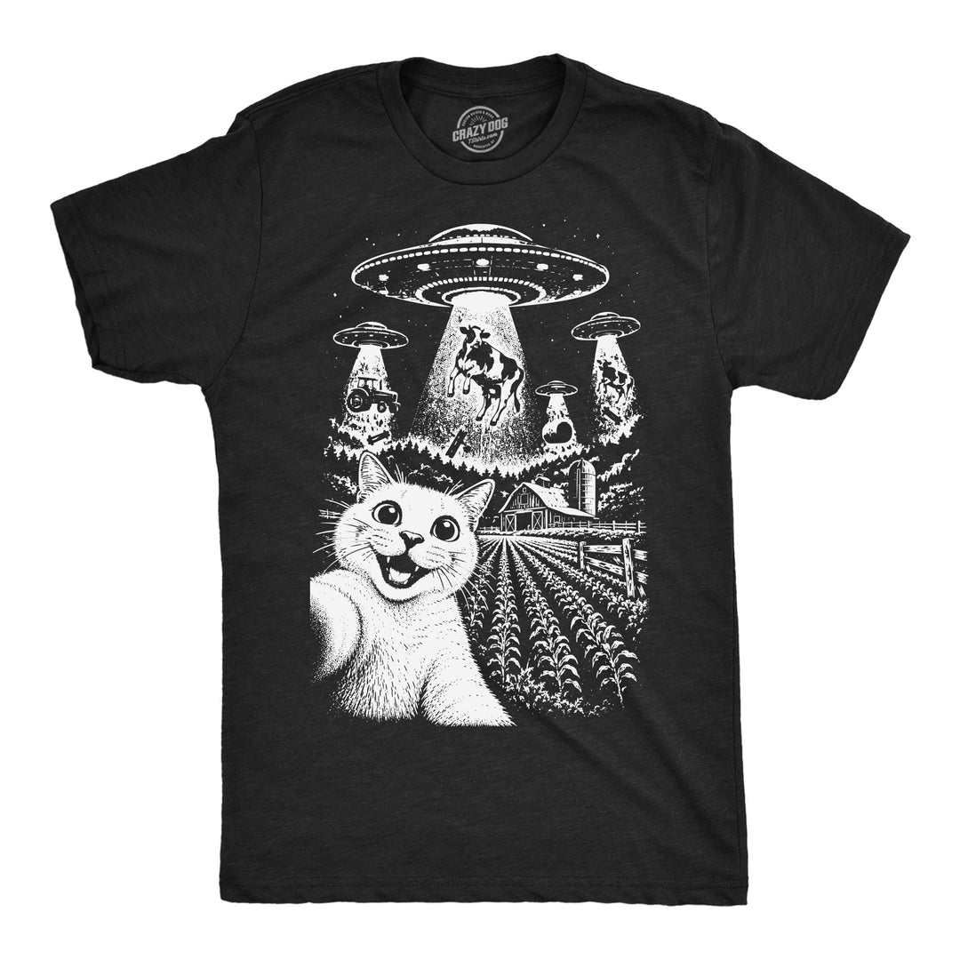Funny Heather Black - Cat UFO Selfie Cat UFO Selfie Mens T Shirt Nerdy cat space Tee