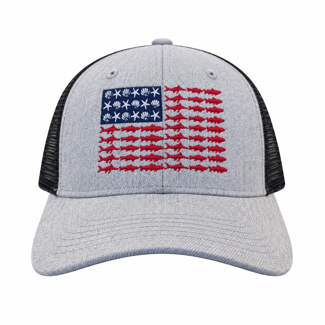 Funny Trucker Gray Black - Fish American Flag Fish American Flag Nerdy Fourth Of July Fishing Tee