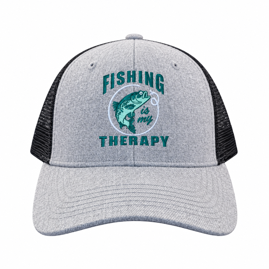Funny Trucker Gray Black - Fishing Therapy Fishing Is My Therapy Nerdy Fishing Tee