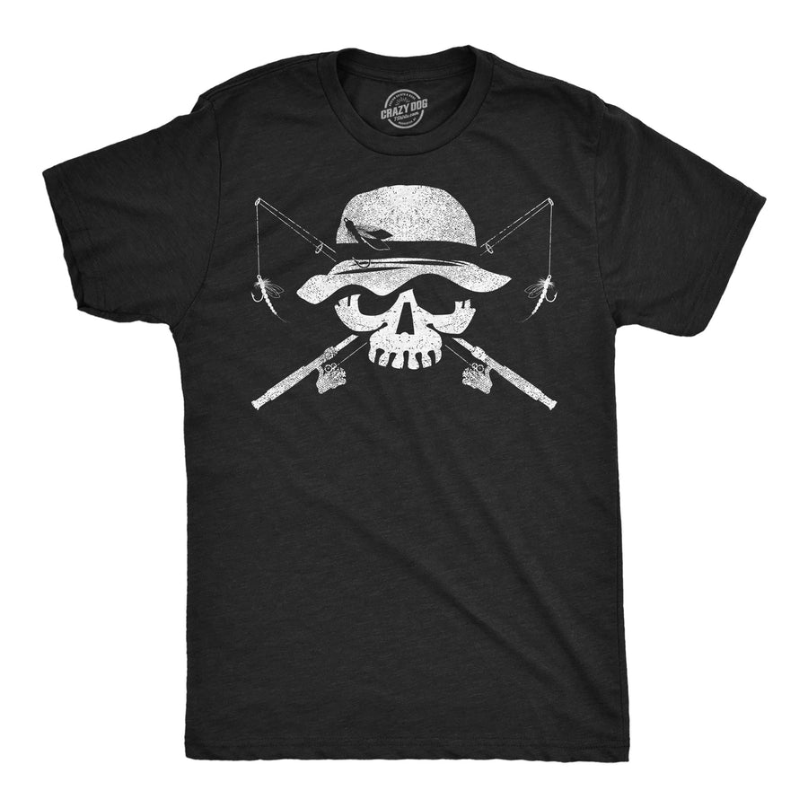 Funny Heather Black - Fishing Skull Fishing Skull Mens T Shirt Nerdy Fishing Tee