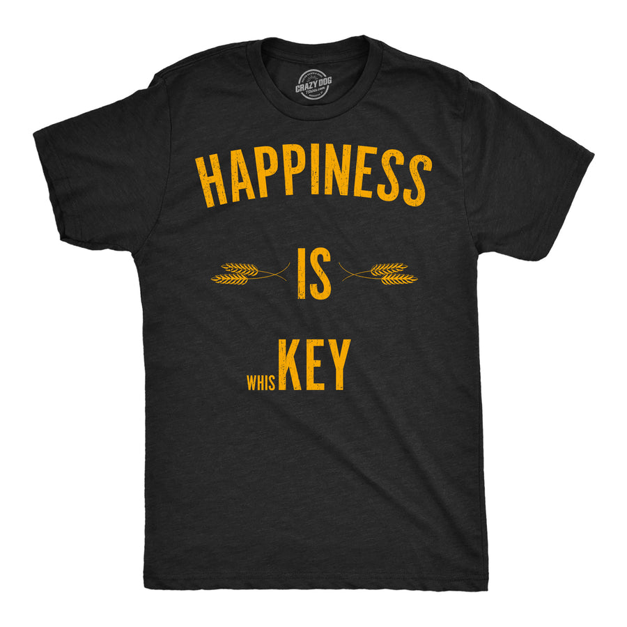 Funny Heather Black - Happiness Whiskey Happiness Is Whiskey Mens T Shirt Nerdy Drinking liquor Tee