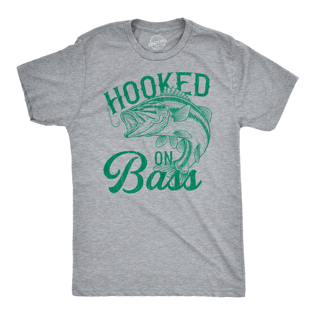 Funny Light Heather Grey - Hooked On Bass Hooked On Bass Mens T Shirt Nerdy Fishing Tee