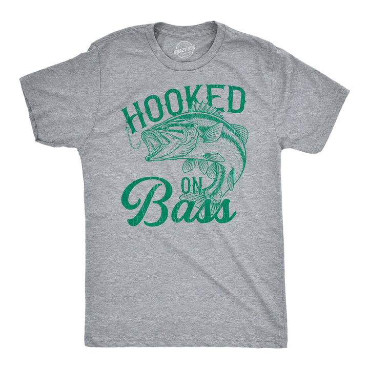 Funny Light Heather Grey - Hooked On Bass Hooked On Bass Mens T Shirt Nerdy Fishing Tee
