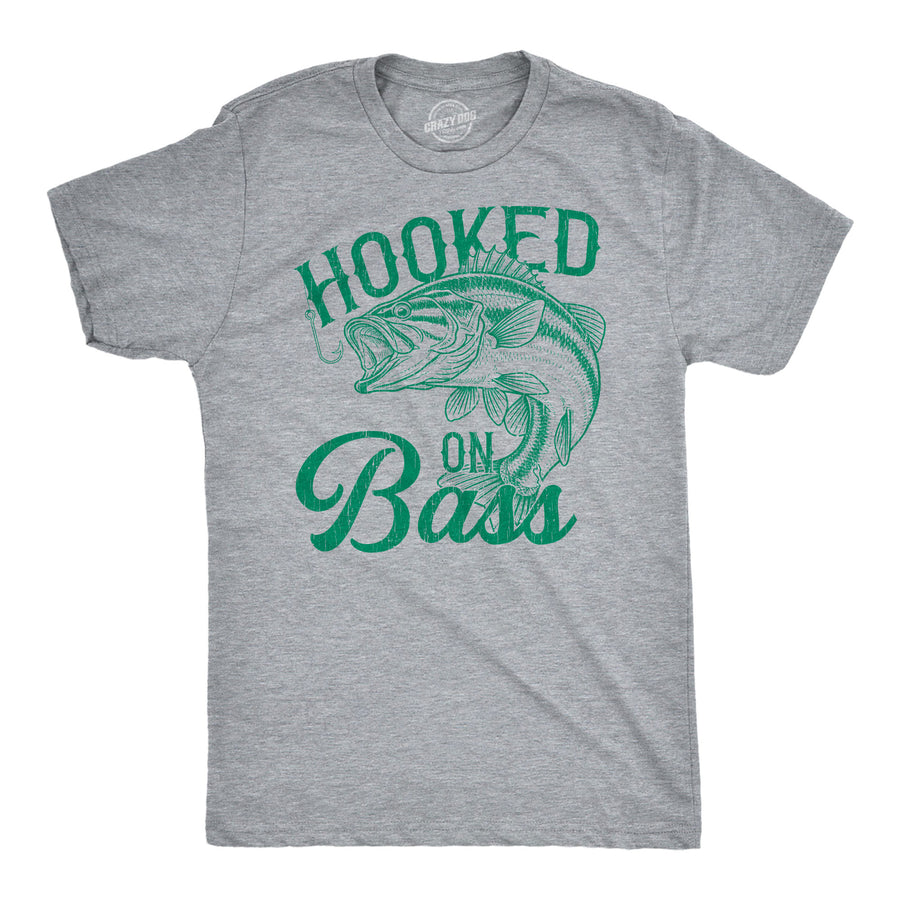 Funny Light Heather Grey - Hooked On Bass Hooked On Bass Mens T Shirt Nerdy Fishing Tee