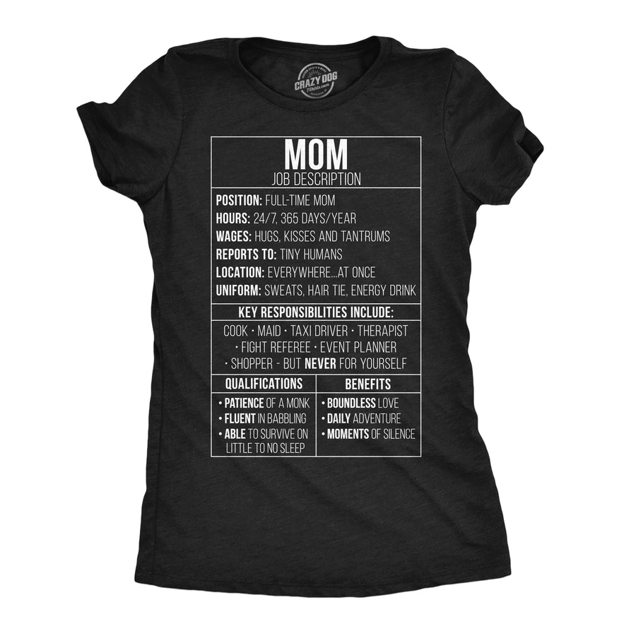 Funny Heather Black - Mom Job Mom Job Description Womens T Shirt Nerdy Mother's Day office Tee