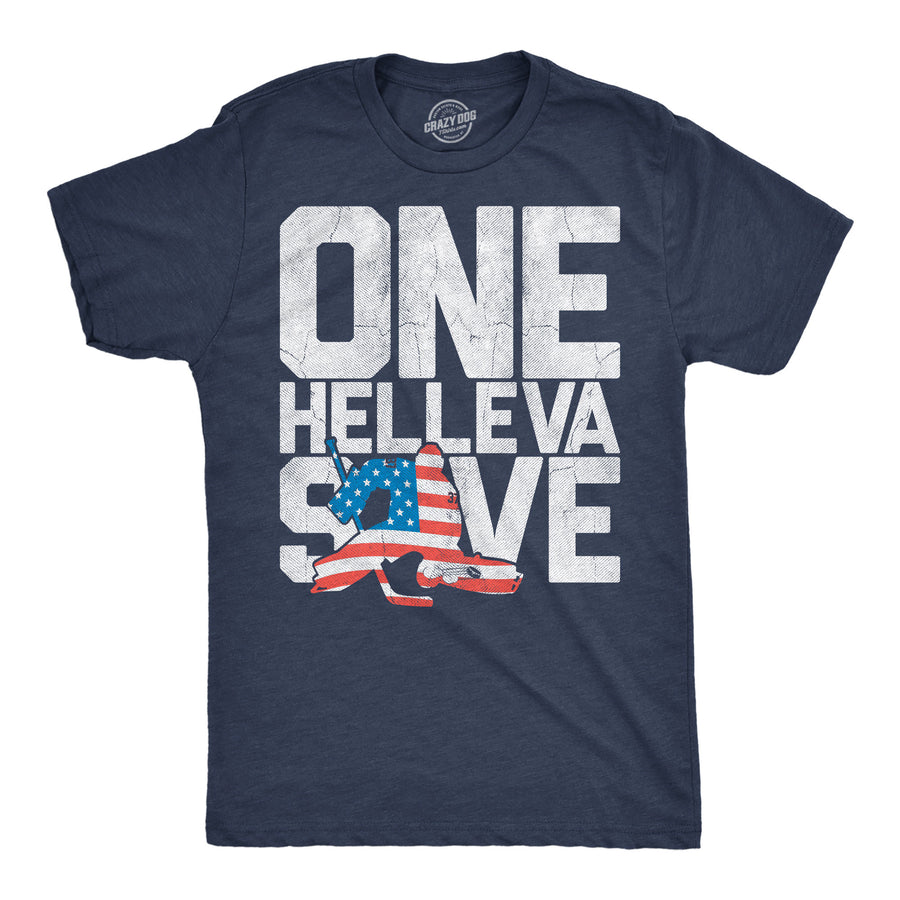 Funny Heather Navy - Helleva Save One Helleva Save Mens T Shirt Nerdy Hockey Tee
