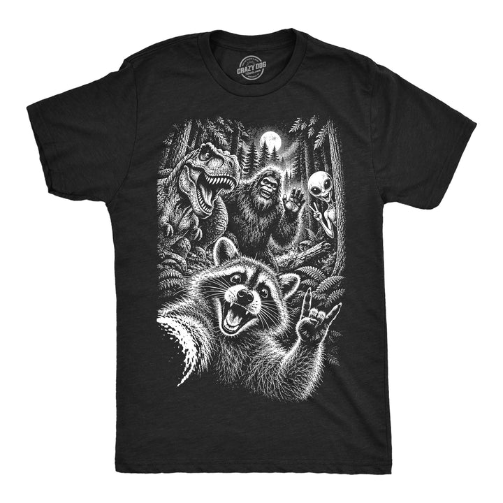 Funny Heather Black - Forest Selfie Raccoon Forest Selfie Mens T Shirt Nerdy animal Dinosaur Tee