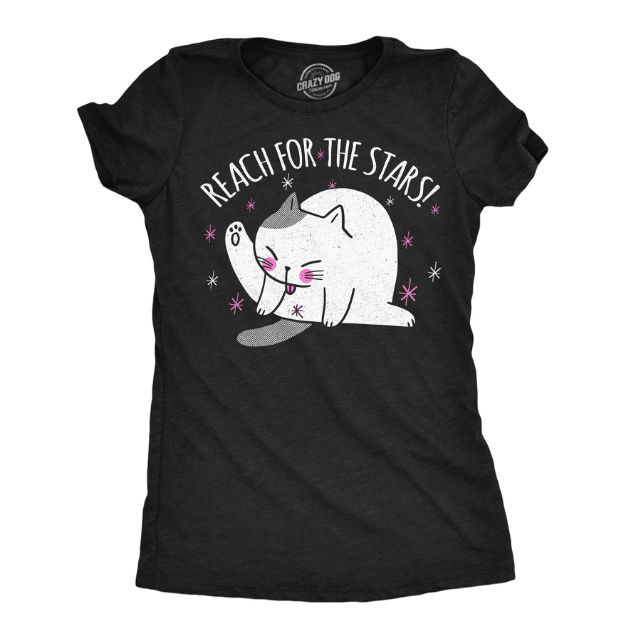 Funny Heather Black - Reach For The Stars Reach For The Stars Womens T Shirt Nerdy Cat Tee