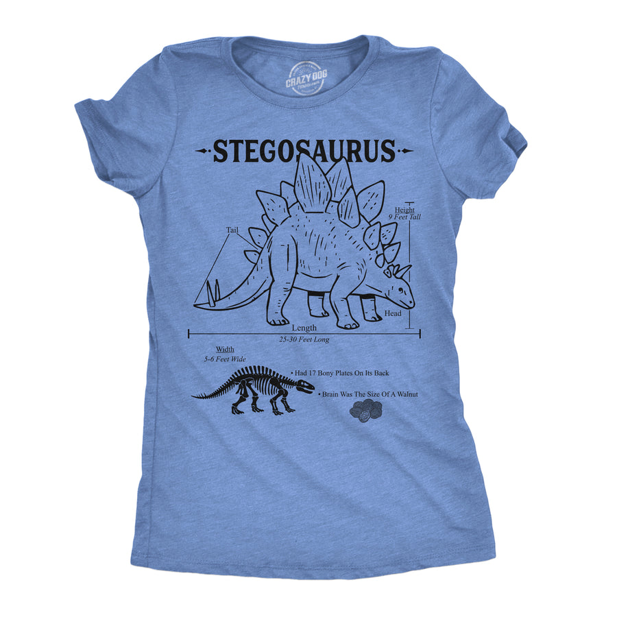 Funny Light Heather Blue - Stego Infographic Stegosaurus Infographic Womens T Shirt Nerdy dinosaur science Tee