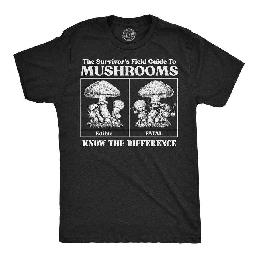 Funny Heather Black - Survivors Guide Mushrooms Survivors Guide To Mushrooms Mens T Shirt Nerdy camping Tee