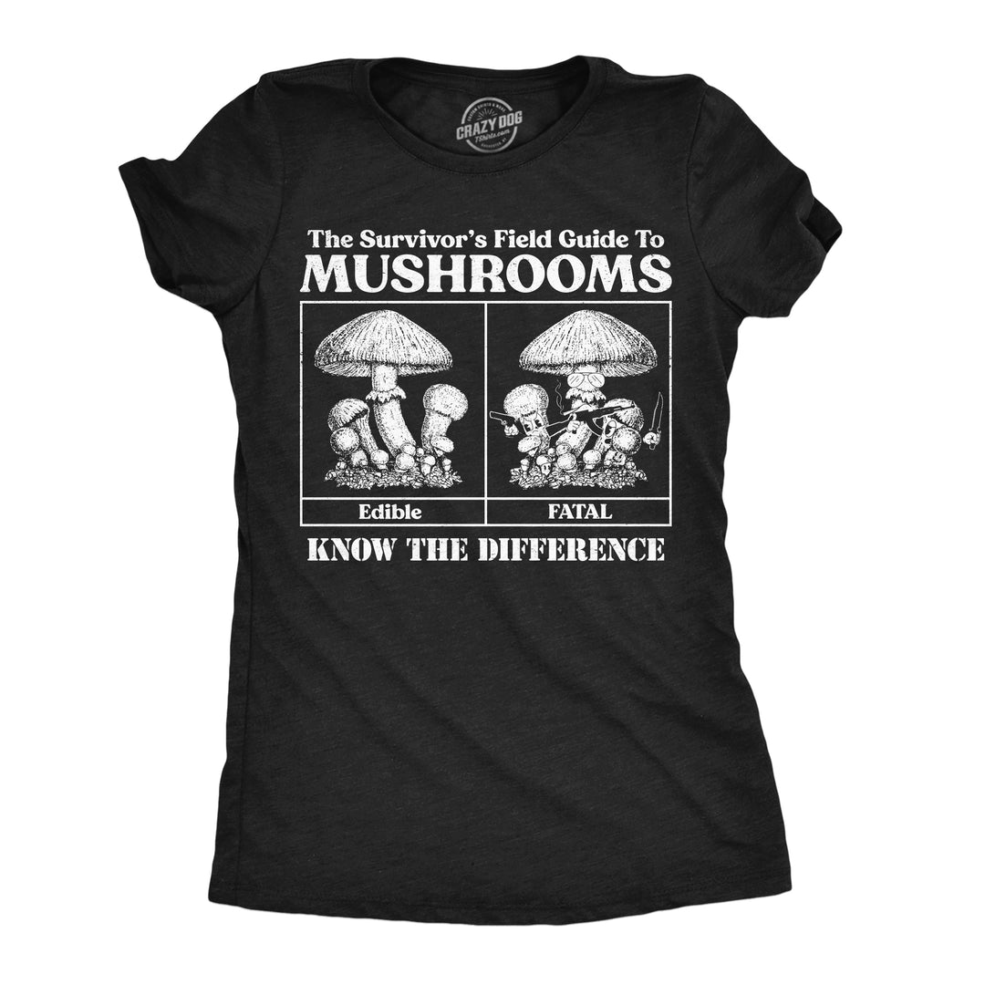 Funny Heather Black - Survivors Guide Mushrooms Survivors Guide To Mushrooms Womens T Shirt Nerdy camping Tee