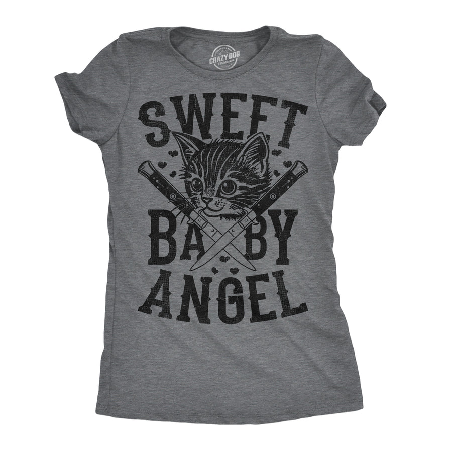 Funny Dark Heather Grey - Sweet Baby Angel Sweet Baby Angel Womens T Shirt Nerdy cat Tee