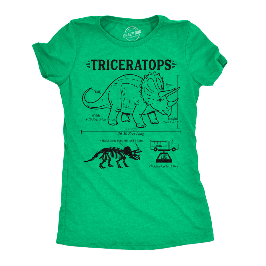 Funny Heather Green - Triceratops Infographic Triceratops Infographic Womens T Shirt Nerdy dinosaur science Tee