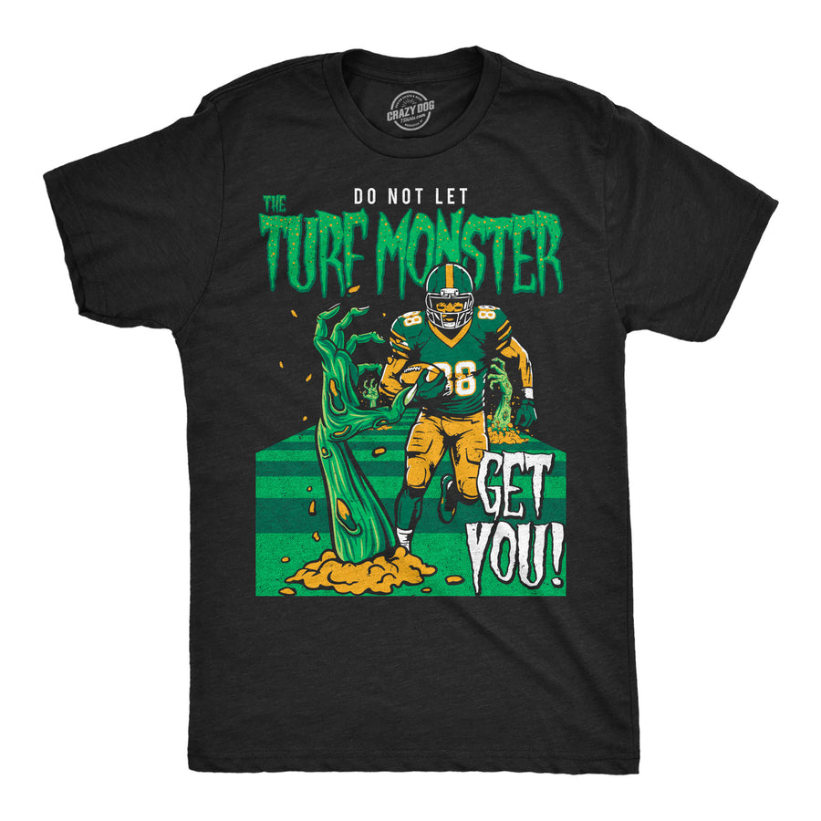 Funny Heather Black - Turf Monster Football Do Not Let The Turf Monster Get You Football Mens T Shirt Nerdy Halloween football Tee