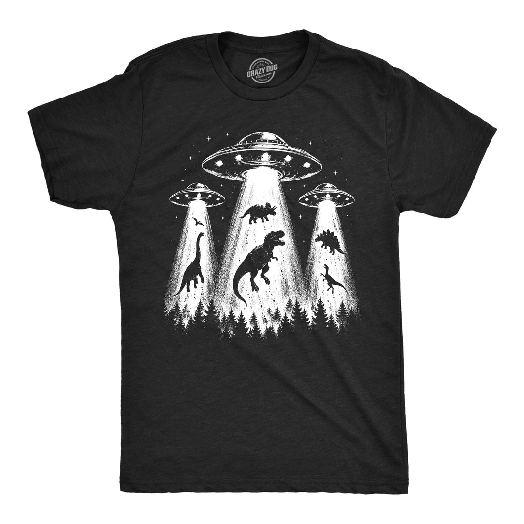 Funny Heather Black - UFO Dino Abduction UFO Dino Abduction Mens T Shirt Nerdy Dinosaur space Tee