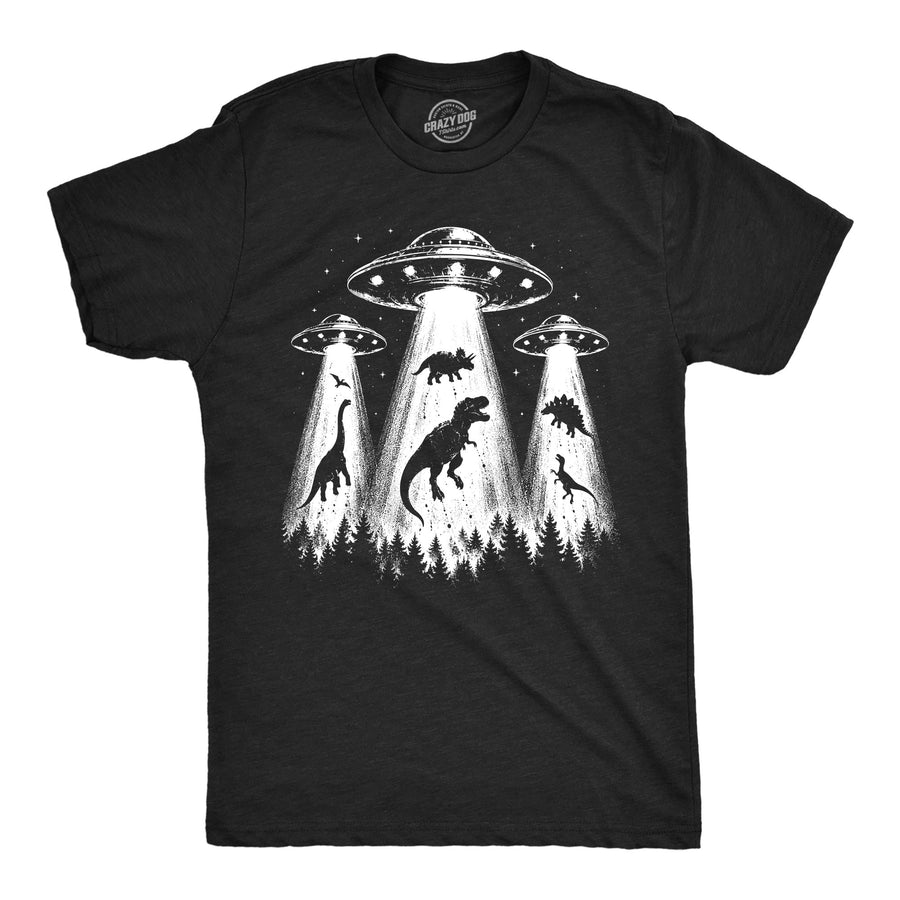 Funny Heather Black - UFO Dino Abduction UFO Dino Abduction Mens T Shirt Nerdy Dinosaur space Tee