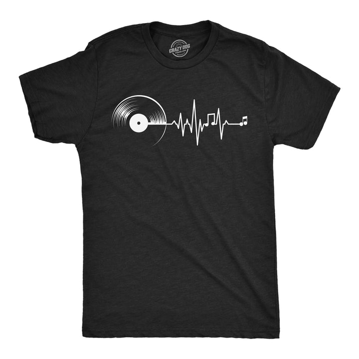 Funny Heather Black - Vinyl Music Heartbeat Vinyl Music Heartbeat Mens T Shirt Nerdy music Tee