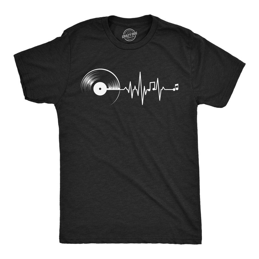 Funny Heather Black - Vinyl Music Heartbeat Vinyl Music Heartbeat Mens T Shirt Nerdy music Tee