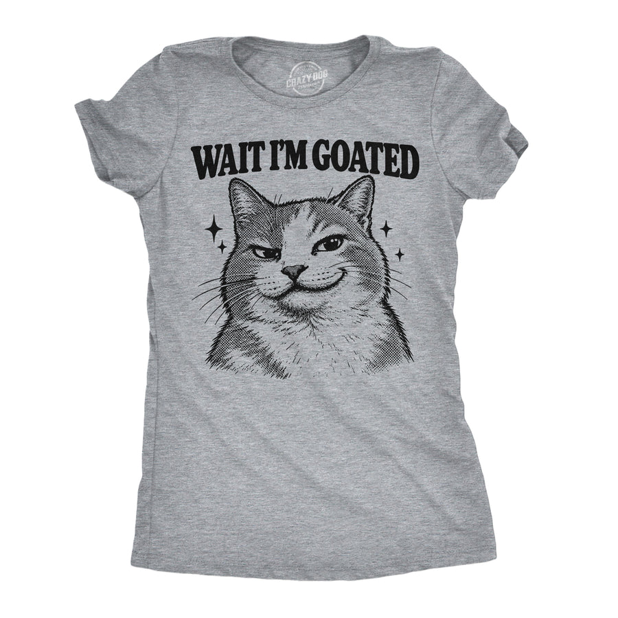 Funny Light Heather Grey - Wait Im Goated Wait Im Goated Womens T Shirt Nerdy Cat internet Tee