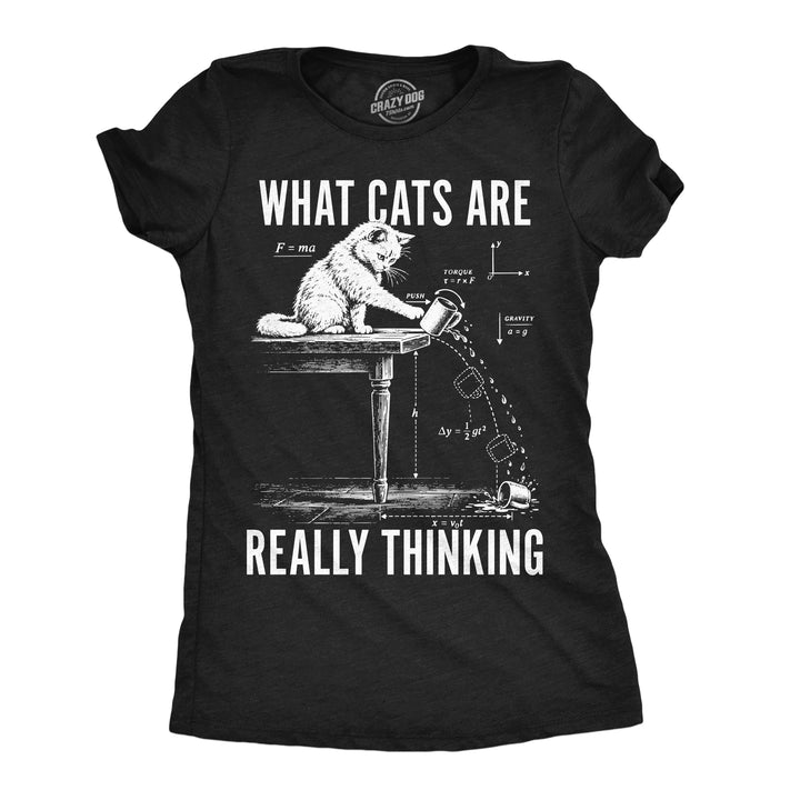 Funny Heather Black -  Cats Really Thinking What Cats Are Really Thinking Womens T Shirt Nerdy cat Tee