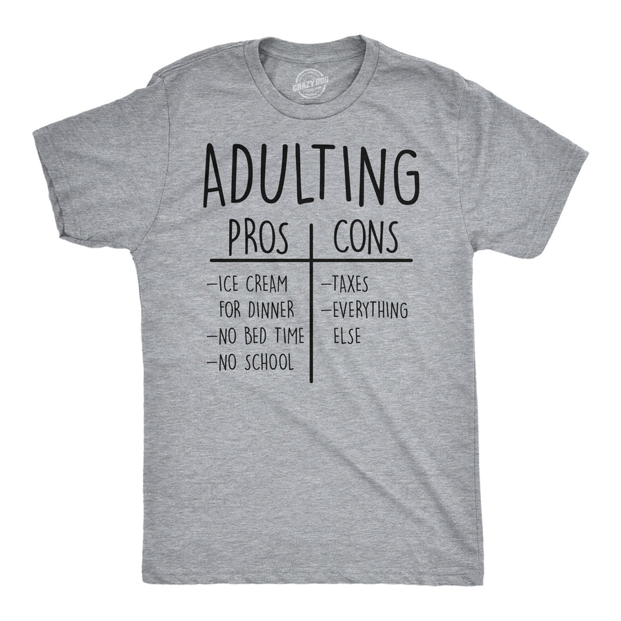 Funny Light Heather Grey - Adulting Pros Cons Adulting Pros And Cons Mens T Shirt Nerdy blank Tee