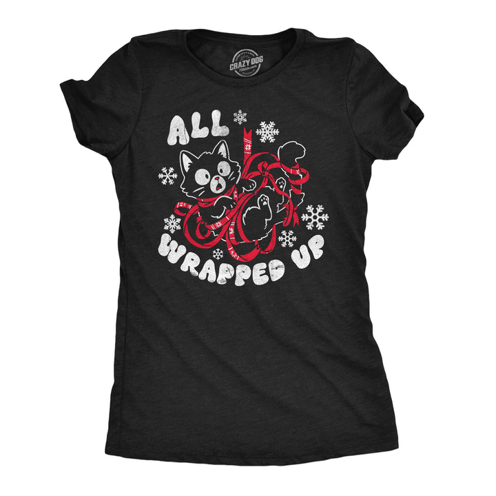 Funny Heather Black - All Wrapped Up All Wrapped Up Womens T Shirt Nerdy Christmas cat Tee