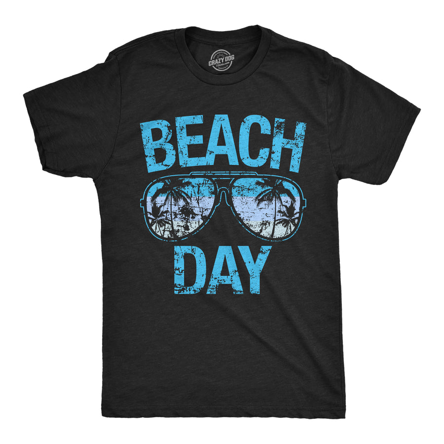 Funny Heather Black - Beach Day Beach Day Sunglasses Mens T Shirt Nerdy vacation Tee