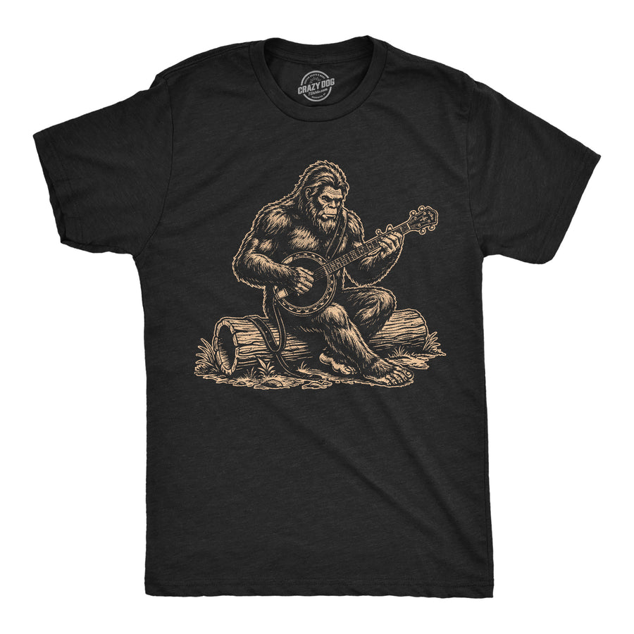 Funny Heather Black - Banjo Bigfoot Banjo Bigfoot Mens T Shirt Nerdy animal music Tee