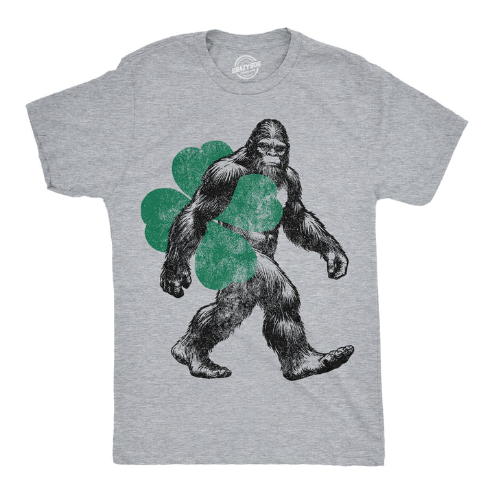 Funny Light Heather Grey - Bigfoot Clover Bigfoot Clover Mens T Shirt Nerdy Saint Patrick's Day Tee