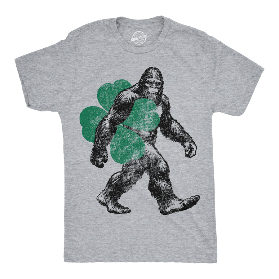 Funny Light Heather Grey - Bigfoot Clover Bigfoot Clover Mens T Shirt Nerdy Saint Patrick's Day Tee