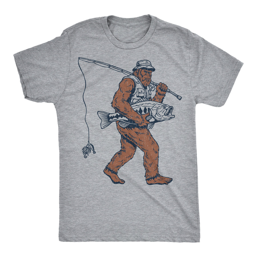 Funny Light Heather Grey - Bigfoot Fishing Bigfoot Fishing Mens T Shirt Nerdy fishing Tee