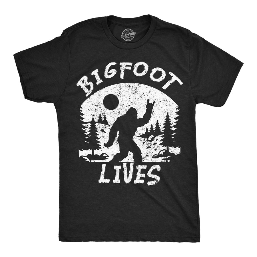 Funny Heather Black - Bigfoot Lives Bigfoot Lives Mens T Shirt Nerdy animal Tee