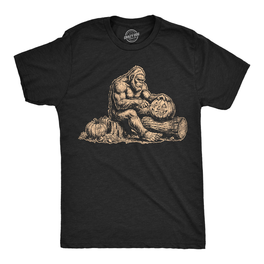 Funny Heather Black - Bigfoot Pumpkin Bigfoot Pumpkin Mens T Shirt Nerdy Halloween animal Tee