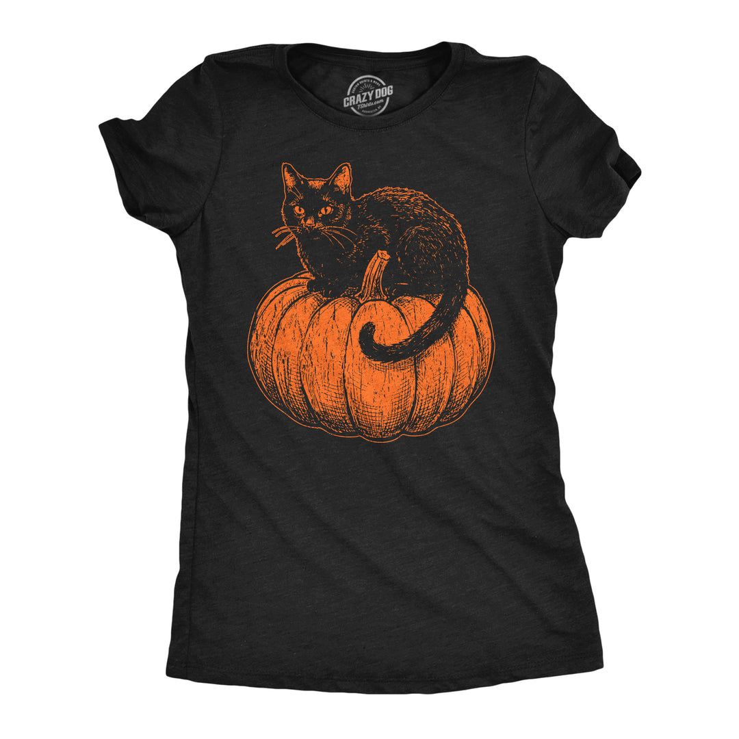 Funny Heather Black - Black Cat Pumpkin Black Cat On A Pumpkin Womens T Shirt Nerdy Halloween cat Tee