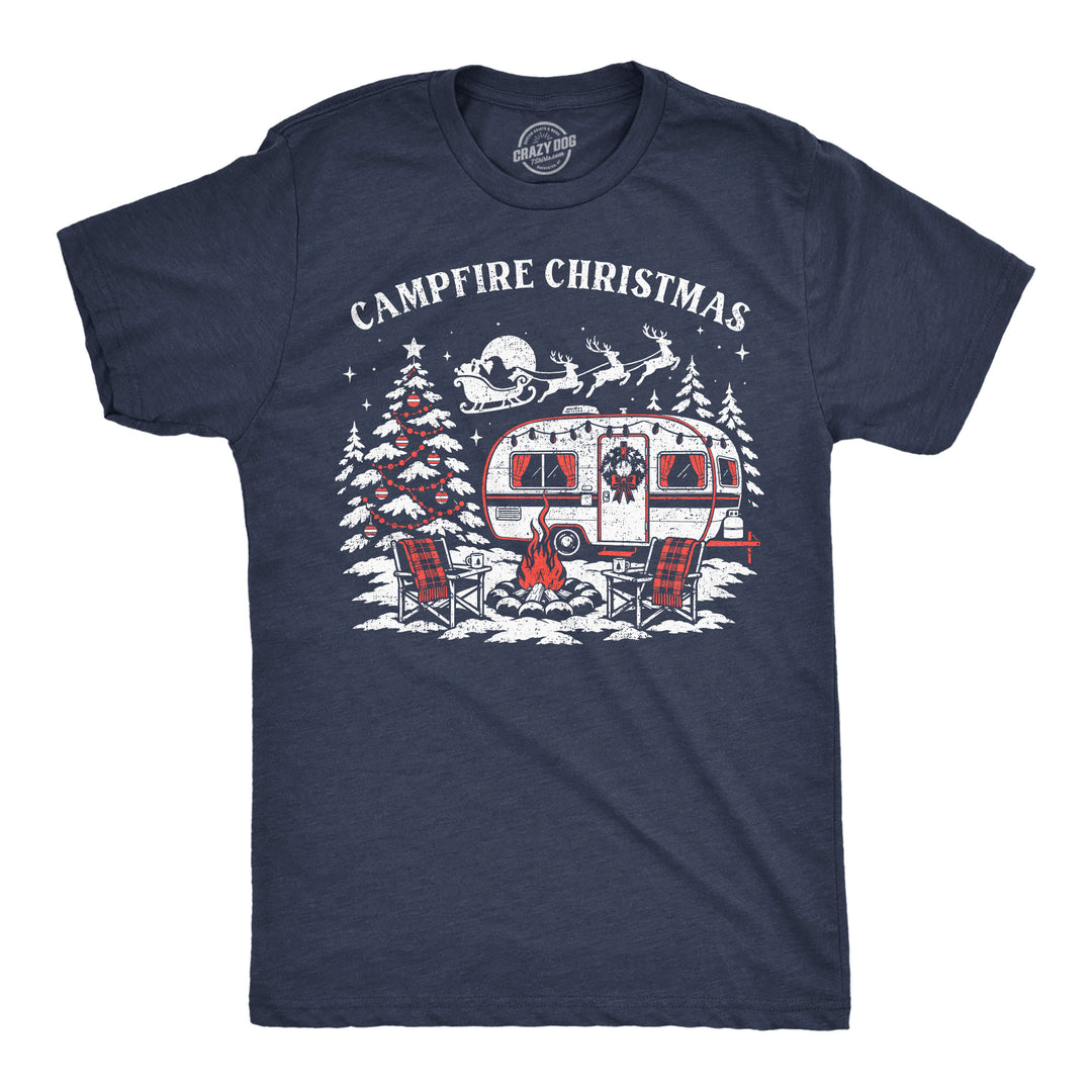 Funny Heather Navy - Campfire Christmas Campfire Christmas Mens T Shirt Nerdy Christmas camping Tee