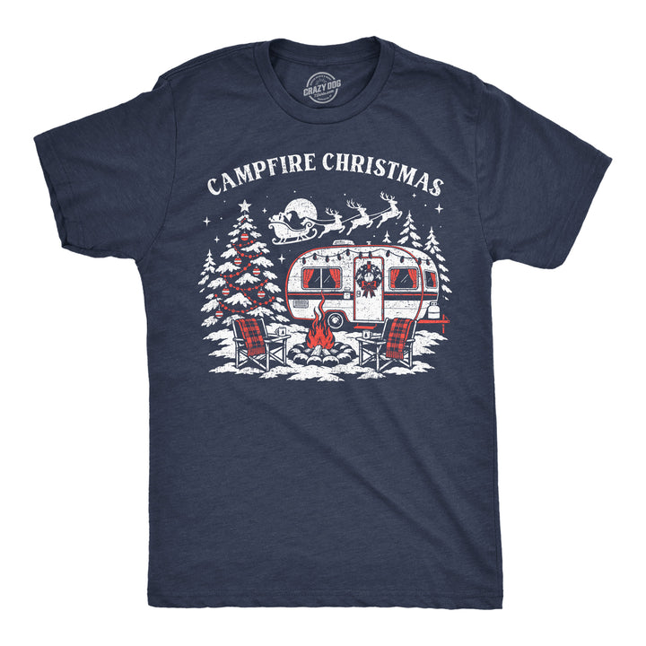 Funny Heather Navy - Campfire Christmas Campfire Christmas Mens T Shirt Nerdy Christmas camping Tee