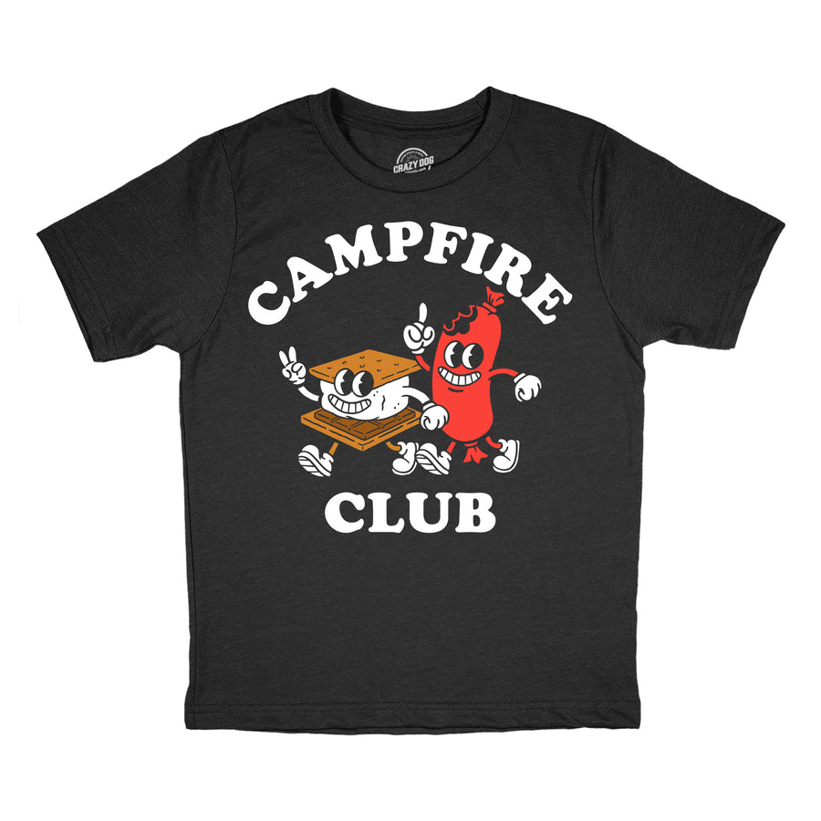Funny Heather Black - Campfire Club Campfire Club Youth T Shirt Nerdy camping food Tee