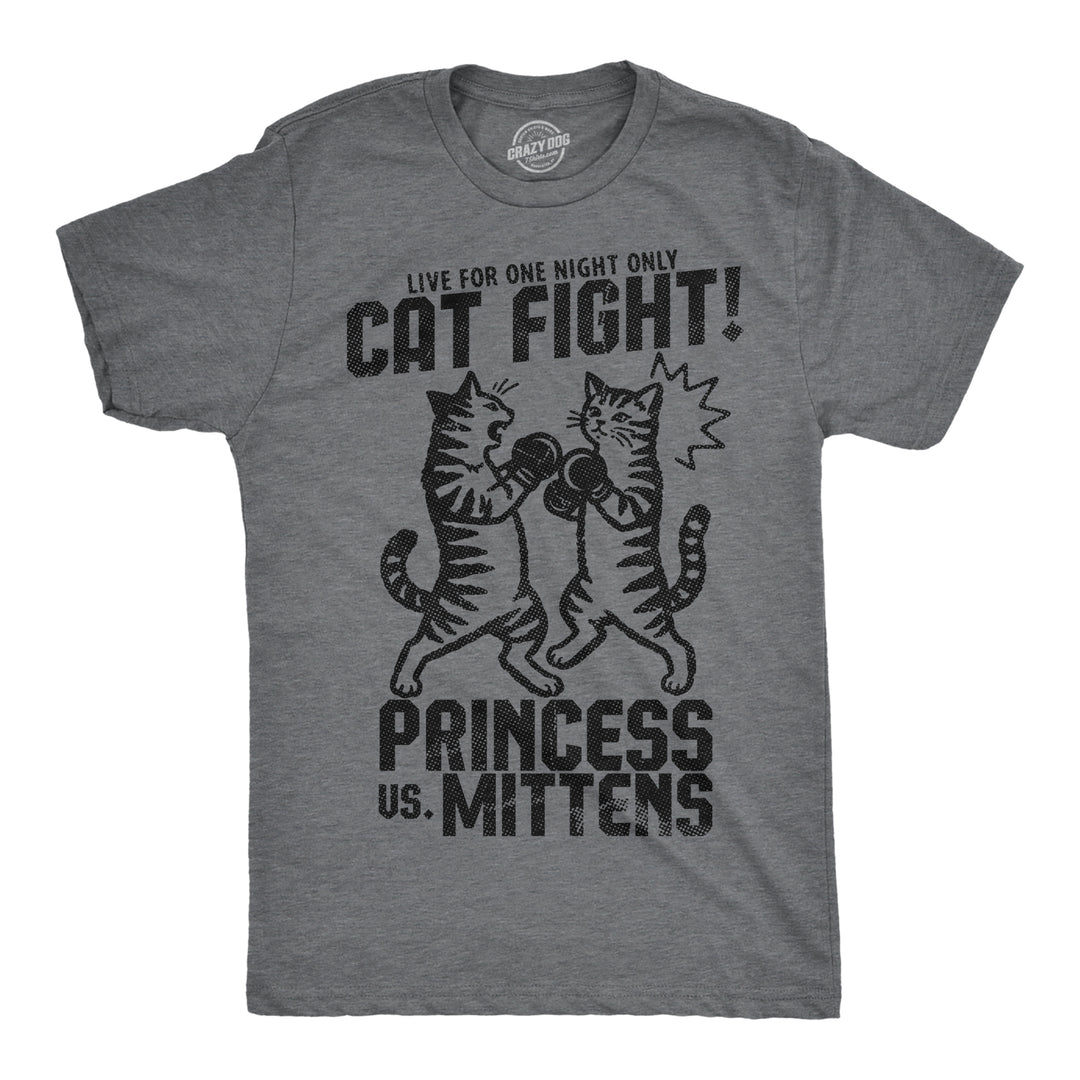 Funny Dark Heather Grey - Cat Fight Cat Fight Princess Vs Mittens Mens T Shirt Nerdy cat Tee