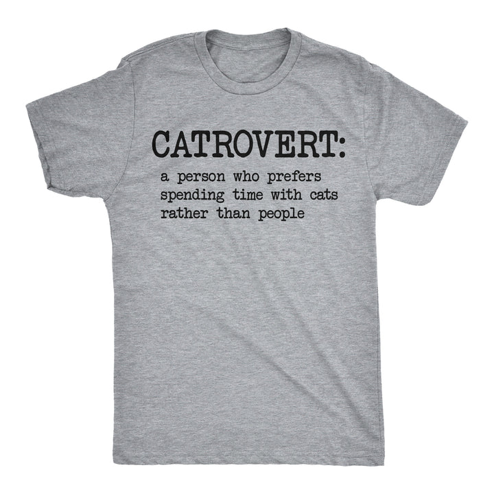 Funny Light Heather Grey - Catrovert Catrovert Definition Mens T Shirt Nerdy cat Introvert Tee